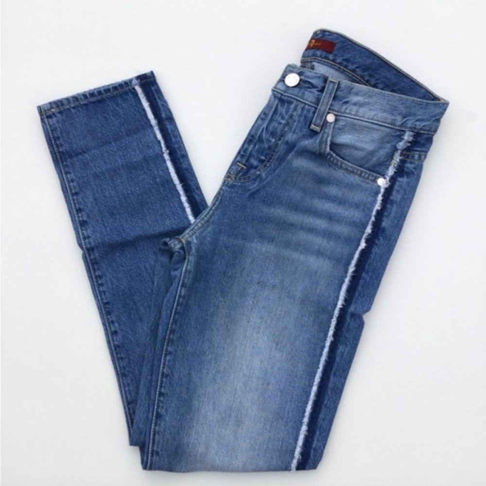 7FAM Josefina Raw Side Seam Skinny Jeans 25 Blue